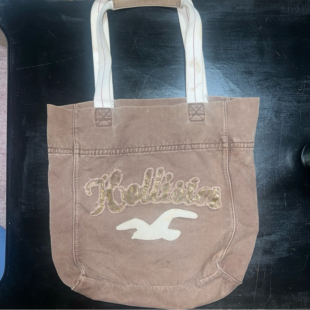 Hollister Tan Canvas Tote with Cream Handles